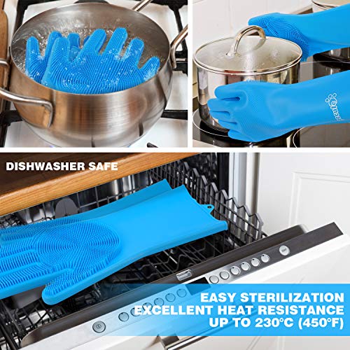 Pecute Pet Grooming Gloves, Dog Wash Mitt Bathing Gloves with High Density Bristles, Silicone Hair Removal Gloves with Enhanced Five Finger Design, Bathing and Massaging for Dogs and Cats