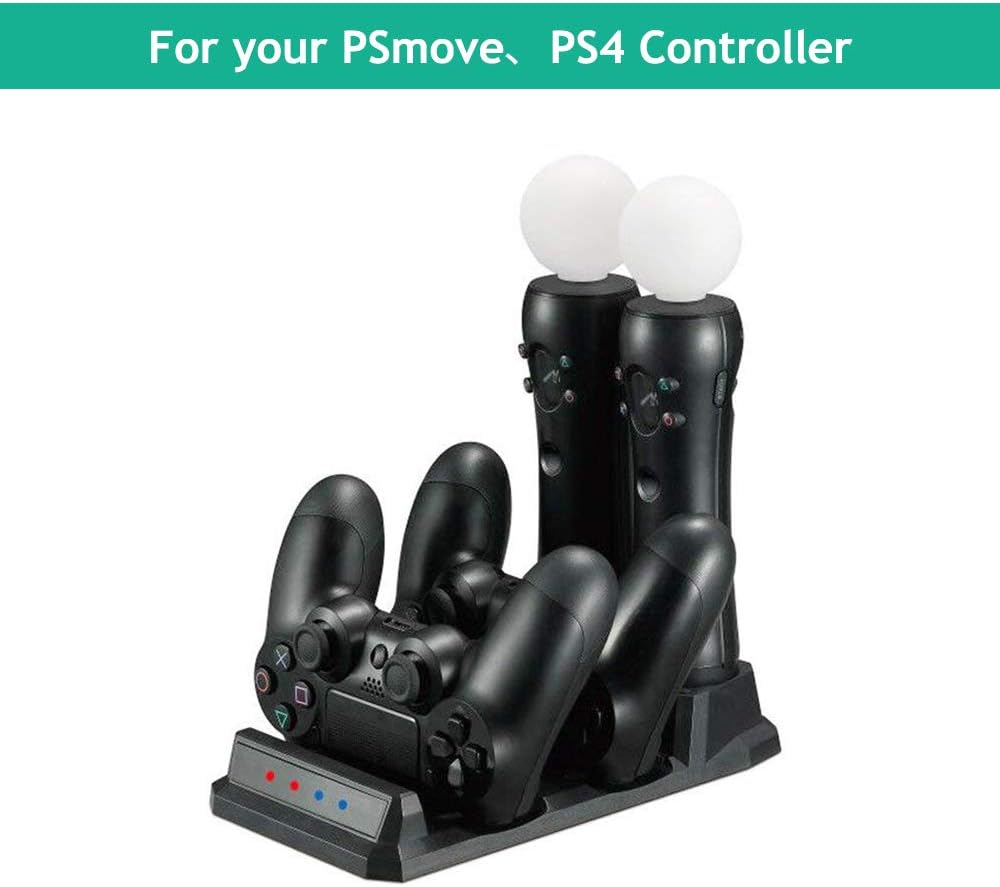 AITOO Charging Dock Station for Two PS4/PSVR/Move Motion Controllers - 4 in 1 Charging Dock Station Desk Charging Station for Playstation PS4 PSVR VR Move [4 USB Charging Station with LED Indicator]