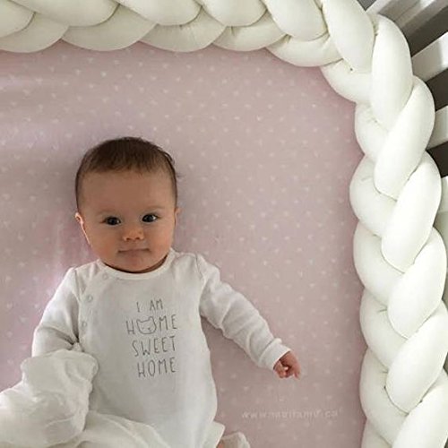 LOAOL Baby Crib Bumper Knotted Braided Plush Nursery Cradle Decor Newborn Gift Pillow Cushion Junior Bed Sleep Bumper (4 Meters, White) - Thumbnail 5