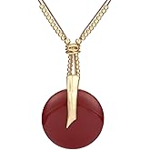 GelConnie Leather Necklace for Women Large Pendant Long Brown Necklace Circle Leather Choker Vintage Sweater Necklace Gold Chunky Boho Necklaces for Women