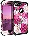 Casetego for iPhone 8 Plus Case,iPhone 7 Plus Case,Floral Three Layer Heavy Duty Hybrid Sturdy Shockproof Protective Cover Case for Apple iPhone 8 Plus/7 Plus,Rose Red/Black