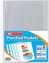 1ABOVE 30 Micron 100Pack A4 Glass Clear Plastic Wallets Punched Poly Pocket