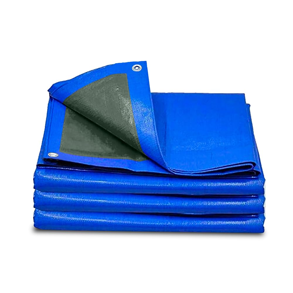 Blue-Green Tarpaulin Sheet Cut-Size 2.7m x 3.5m Lightweight PE Plastic Tarp 70gsm Water-Resistant Ground Sheet Multipurpose Tarpaulin Covers used for Garden Furniture Shed Camping (9ft x 12ft)
