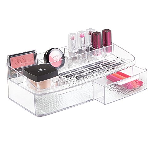 InterDesign Rain Cosmetic Organizer for Vanity Cabinet to Hold Makeup, Beauty Products - 2 Drawers, Clear
