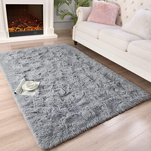 Zareas Soft Fluffy Rug for Bedroom, 4x6 Feet Shaggy Grey Rug, Plush