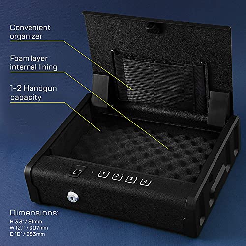 SafeArms Biometric Gun Safe Gun Safes for Pistols 2 Pistol Safe Quick