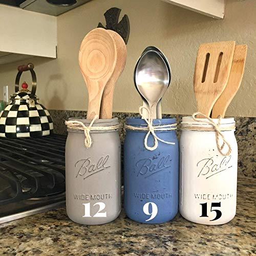 image for VivasFlowerShop Mason Jar Kitchen Utensil Set, Painted and Distressed 
