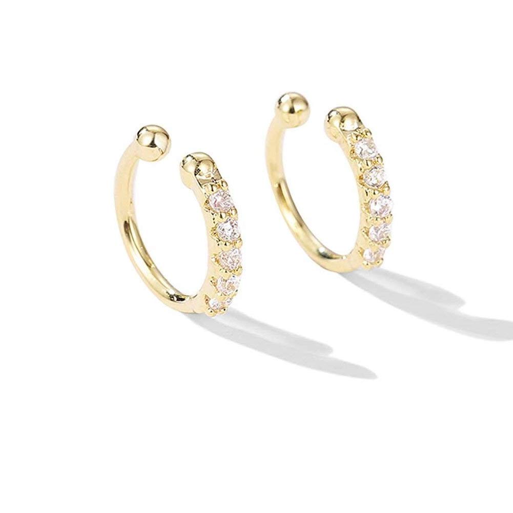 Ear Cuff Clip On CZ Adjustable Fake Earrings Small Hoop Huggies Sterling Silver Cubic Zirconia No Piercing Cartilage Earring for Women Girls Hypoallergenic Huggie Hoops 10mm BFF (18K Gold Plated)