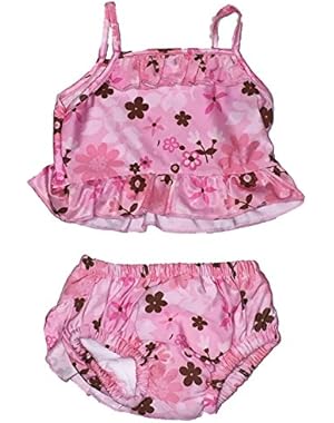 iplay Baby Girls' Tankini Set with Built-In Reusable Absorbent Swim Diaper