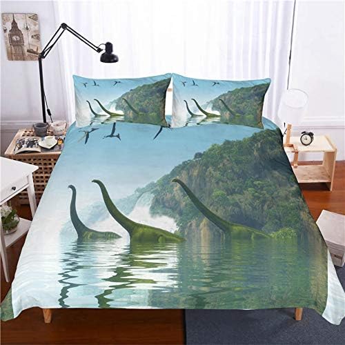 YZBEDSET 3D Print Bedding Sets Simple Underwater Scenery, Long Necked Dinosaur,Duvet Cover Set,Print Bedding Cover Set for Mother Girl Friends Bedroom Home Textiles,172×218Cm