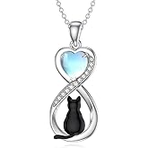 OUTANG Moonstone Black Cat Necklace for Women 925 Sterling Silver Infinity Black Cat Pendant Moonstone Jewelry Gifts for Mom Wife