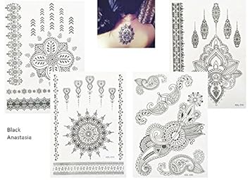 4 Bögen Henna TATTOO SCHWARZ Black Anastasia Fake Flash Tattoo schwarz