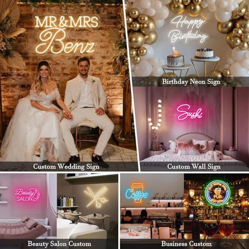 Personalised LED Neon Sign for Decorations Personalised Neon Written for Parties Birthdays Weddings Shops Bar Illuminated Sign LED Custom Lamp (25-152 cm)