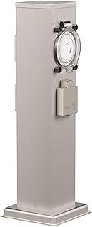 ledscom.de Garten-Steckdosen-Säule Polly für außen, 3-Fach mit Timer/Zeitschaltuhr, Edelstahl, eckig, 38cm