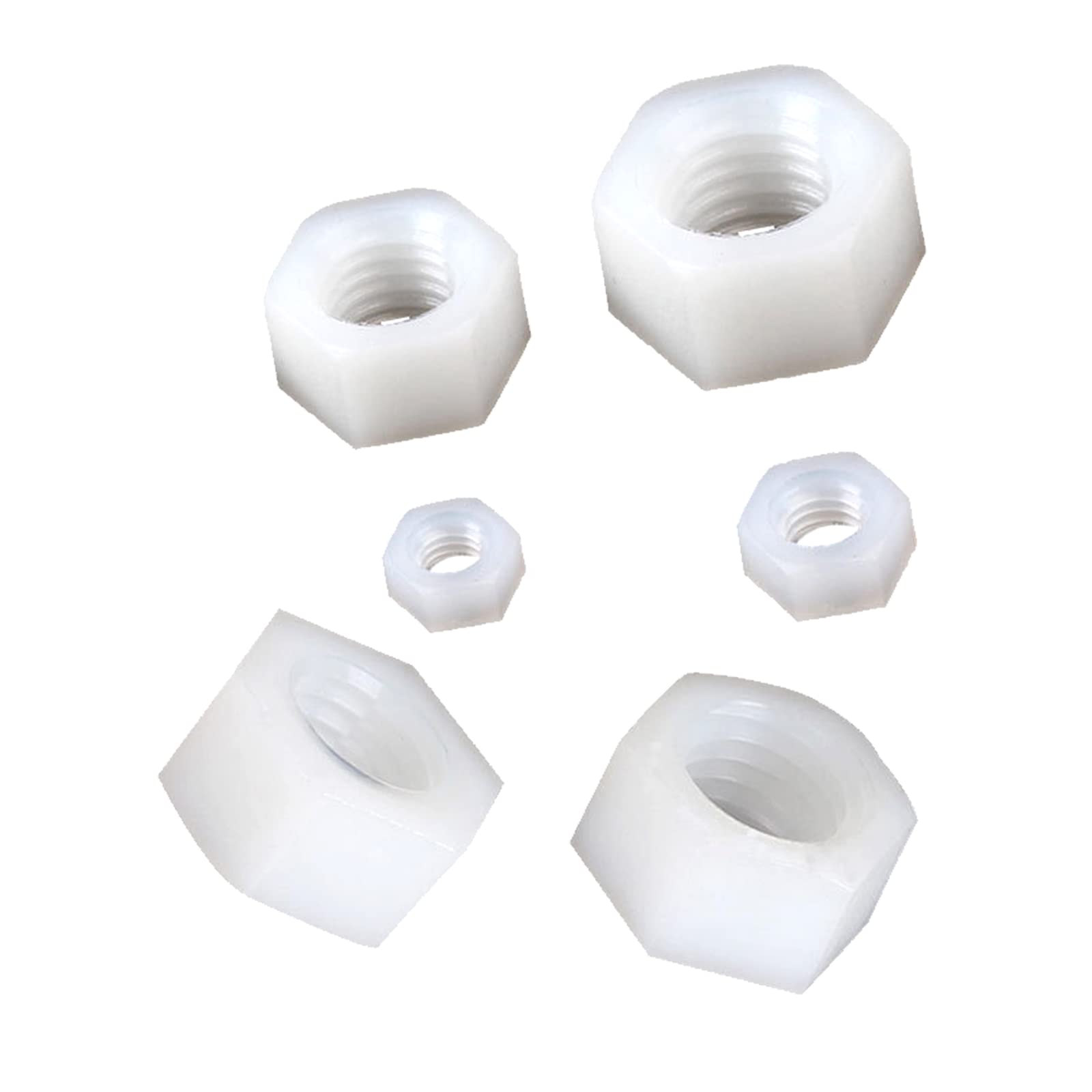 M4 Hex Full Nuts, Metric Coarse Thread Nylon Hexagon Nut, Plastic Machine Screw Nuts, White, Pack of 100