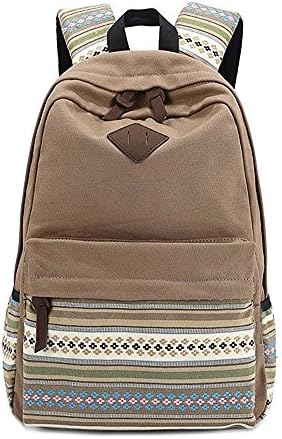 Dosane Khaki Bohemian Embroidery Canvas Lightweight Bags School Backpacks for Teens Young Girls and Boys