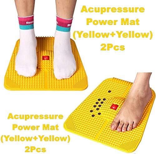 Escor Acupressure Power Mat with Magnets n Pyramids for Pain Relief n Total Health Useful for Heel Knee Leg Pain Sciatica Cramps Migraine Depression (Yellow+Yellow) AM26
