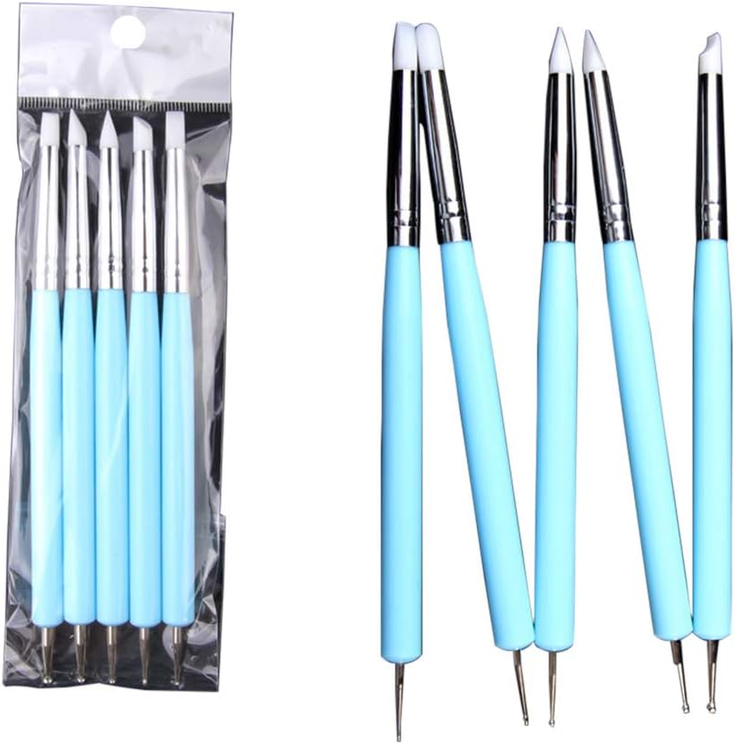 Quayub 5Pcs Polymer Modeling Clay Sculpting Tools, Silicone Tips, Ball Stylus, Pottery Ceramic Clay Indentation Tools for Cake Fondant Decoration and Nail Art X-01(matt Blue)