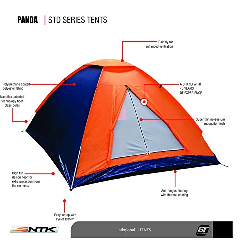 NTK Panda 2 Person 6.7 by 4.7 Foot Sport Camping Dome Tent 2 Seasons - Thumbnail 2