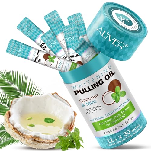 Coconut Pulling Oil for Teeth 30pcs, Oil Pulling, Natural Oral Care, Fights Bad Breath, Alcohol-Free, Tooth Whitening, Gum Health, Dye Free, Antigingivitis Oral Rinse