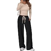 Trendy Queen Women's 2 Piece Matching Lounge Set Long Sleeve Side Ruching Top Wide Leg Drawstring Pants Set with Pockets