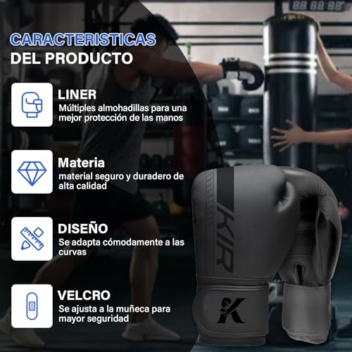 KIROGILY Guantes Box, Guantes de Box para Hombre Mujer, Guantes de Boxeo(12-14-16 oz), Incluyen Protector Bucal, Correas Boxing y Bolsa Almacenamiento, Ideales para Boxeo y MMA