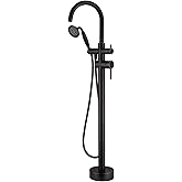 Wowkk Tub Filler Freestanding Bathtub Faucet Oil Rubbed Bronze Floor Mounted Brass Bathroom Tub Faucets with Hand Shower