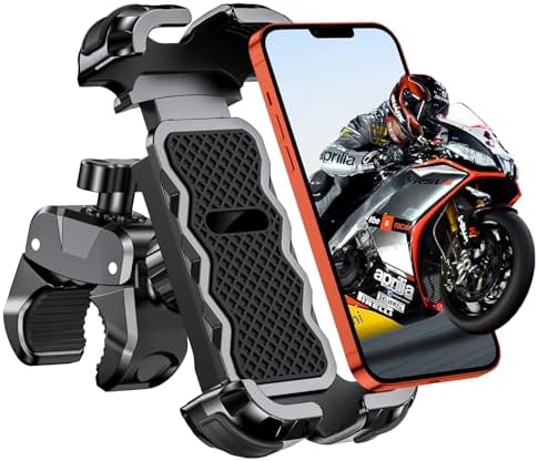 Soporte Movil Moto 360° Rotación, Cerradura 1s y Protección Segura Soporte Movil Bicicleta para Manillar de 0.71-1.4" Diámetro, Soporte Móvil Bicicleta Compatible con iPhone 4.7-6.8", GPS