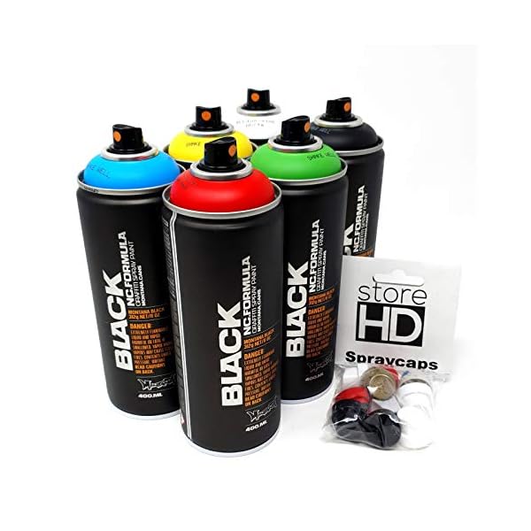 Montana Black SprÃ¼hdosen Set Grundfarben + ErsatzsprÃ¼hkÃ¶pfe - Graffiti Street Art 6 x 400 ml – Bild 3