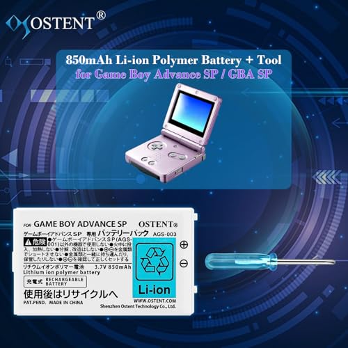 OSTENT 850mAh Lithium Ion Li-ion Polymer Rechargeable Battery Pack Tool Kit for Nintendo Gameboy Advance SP GBA SP
