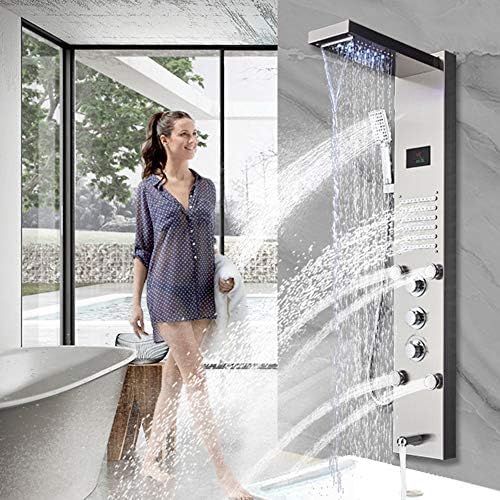 Boyishengshi Golden Shower Panel LED Light Bathroom Bath Shower Column Tower Digital Screen Waterfall Rain Shower Mixers Rotate Massage Jets