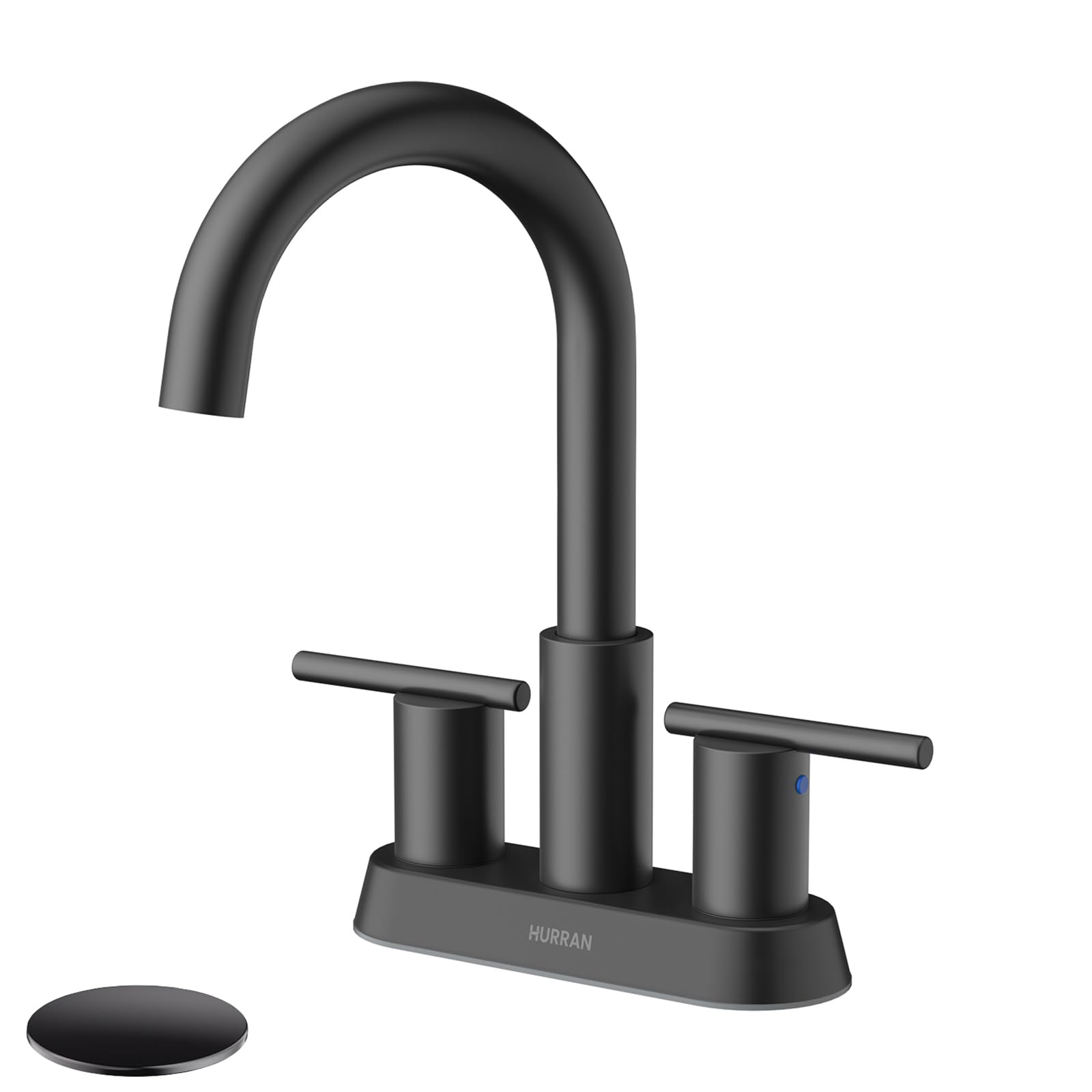 Photo 1 of Hurran 4 Inch Bathroom Faucet for Sink 3 Hole, Matte Black Bathroom Faucet with Pop-up Drain and 2 Supply Hoses,Stainless Steel Lead-Free 2-Handle Centerset Faucet for Sink Vanity RV