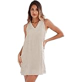 Amazhiyu Womens 100% Linen Summer Mini Tank Dress V Neck Sleeveless Short Dresses