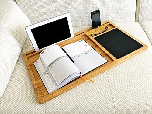 Personalized Solid Oak Wood Lap Desk Tray | Includes Mouse Pad & Slots for iMac & iPhone | Portable Laptop Stand, Phone & Tablet Holder | Multi-Tasking Mobile Workstation | Perfect Gift Idea for Him