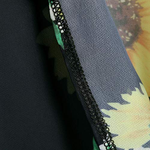 Women's Floral Print Sheer Chiffon Loose Kimono Cardigan Capes Black