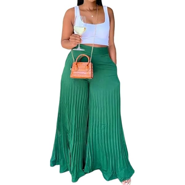 ZYHNNKL lightweight summer pants women Green Pleated Large