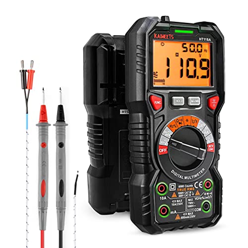 KAIWEETS Digital Multimeter mit LED-Buchsen, Strommessgerät True RMS Auto-Range 6000 Zähler, misst Spannung,Kapazität, Temperatur, Widerstand für Elek