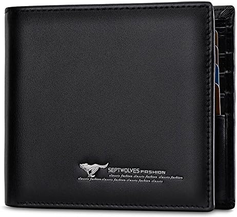 Genuine Cowhide Leather Bi-Fold Wallet Black Horizontal/Business/Casual for Men