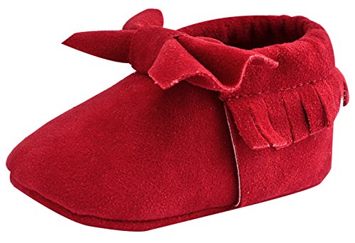 JiaYou Baby Boy Girl First Walkers Fringe Soft Soled Non Slip PU Suede Leather Bow Knot Shoes