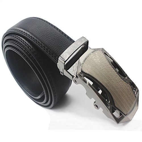 Longda Men's Genuine Leather Belt- Ratchet Black Dress Belt for Men with Automatic Buckle (LD-199ABlack M02)