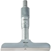 Mitutoyo 128-105 Vernier Depth Gauge, Micrometer Type, 0-1" Range, 0.001" Graduation, +/-0.003mm Accuracy, 2.5" x 0.63" Base