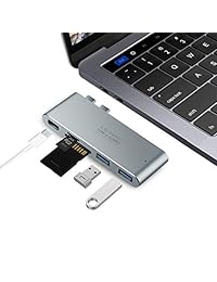 USB C HUB Type C Hub Adaptador de aluminio con 40 GBS Thunderbolt 3, Pass through, SD lector de tarjetas micro de carga y 2 puertos USB 3.0 para New 2016 2017 MacBook Pro 13" y 15", Gris espacial