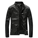 Nantersan Men's Leather Jacket Stand Collar Slim PU Mens Faux Fur Coats Motorcycle Jacket