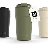 LARS NYSØM Thermo Coffee Mug to go 17oz | Travel Mug 0.5 Liter with Insulation | Leak Proof Stainless Steel Thermal Tumbler for Coffee and Tea on the Go (Olive Green, 17oz)