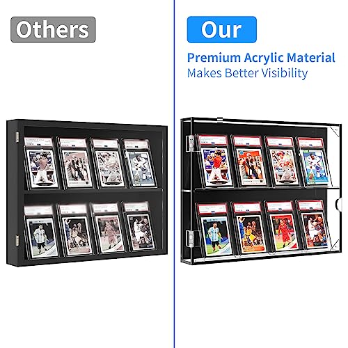 NIUBEE Acrylic Baseball Card Display Case, 8 Graded Card Display Frame Wall Mount with UV Protection Clear View, Sports Card Display Case with Magnetic Door for Football Basketball Hockey, Horizontal