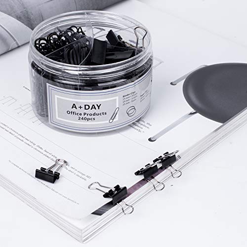 image for A+DAY 240 pcs Binder Clips, Paper Clips, Rubber Bands, Paper Clamps As