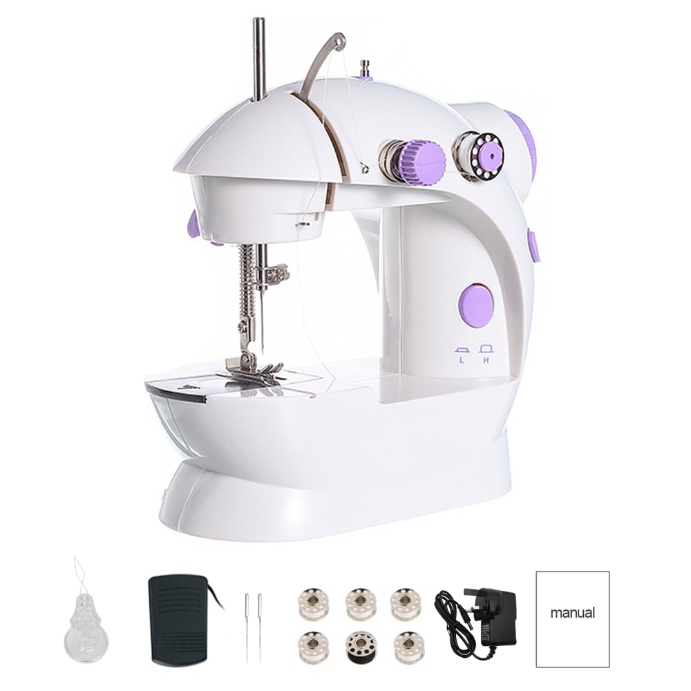 Uadme Portable Mini Sewing Machine, Household Two-Wire Two-Speed Electric Sewing Machine with Pedal, Sewing Tools for Beginners, Gift for Kids
