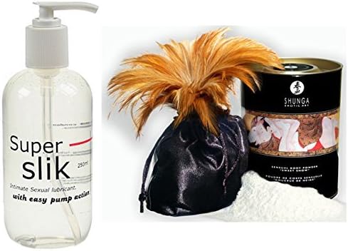 Super Slik Lubricant 250ml + Shunga Sweet Snow Sensual Body Powder - Raspberry Feeling by Super Slik