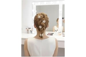 8PCS Mini Pearl Claw Clips for Women with Flower Design Sweet Cute Bangs Clips White