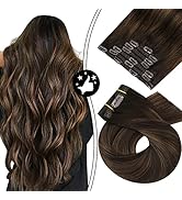 Moresoo Hair Extensions Clip in Human Hair 18 Inch Balayage Clip in Hair Extensions Color #2 Dark...